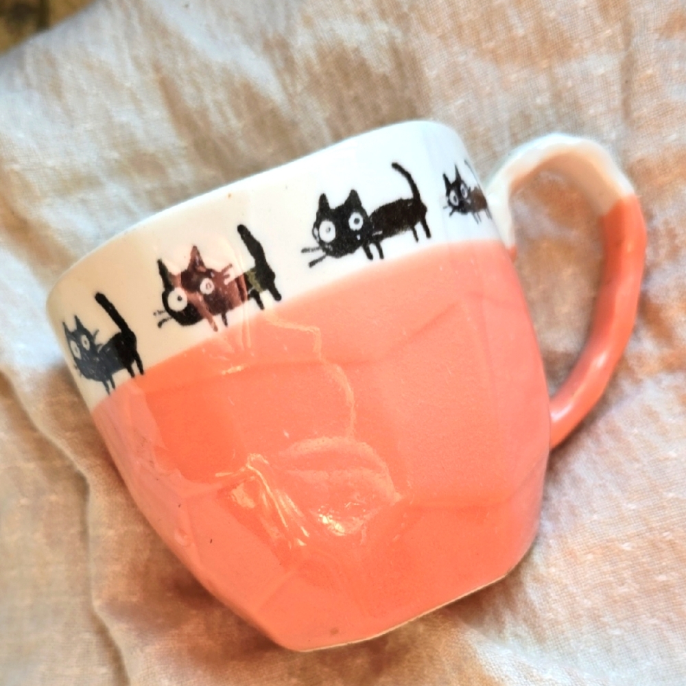 🐈‍⬛ Ichikyu Mino Wear Faceted Black Cat Mug Chibita Pink Japan
